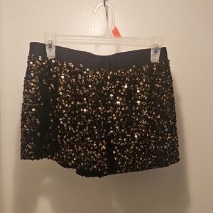 Sequin High Waist Shorts - Black and Gold